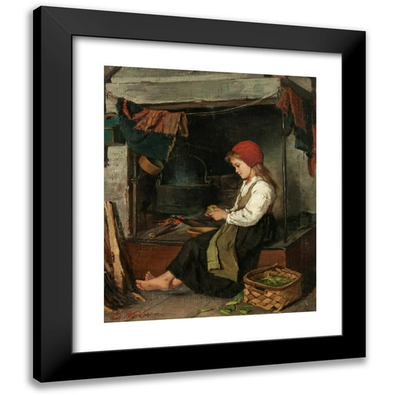 Anna Nordgren 12x14 Black Modern Framed Museum Art Print Titled - Girl Shelling Peas