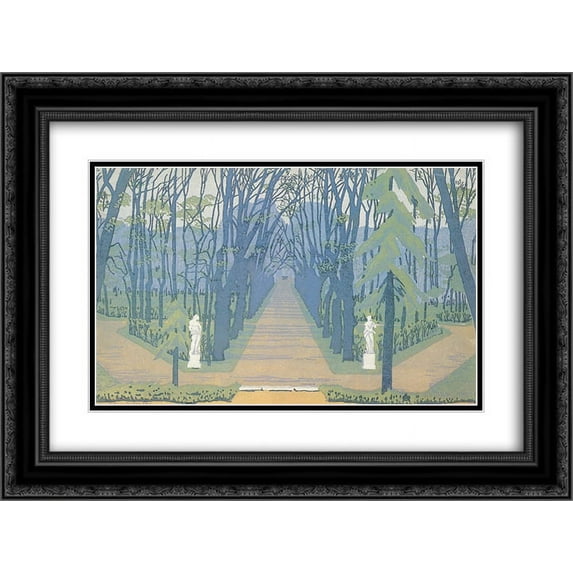 Anna Ostroumova 2x Matted 24x20 Black Ornate Framed Art Print 'Alley in Tsarskoe Selo'
