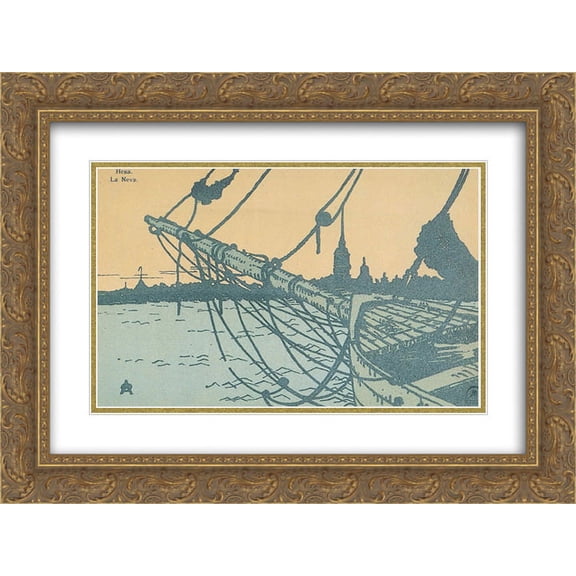 Anna Ostroumova 2x Matted 24x20 Gold Ornate Framed Art Print 'Barge'