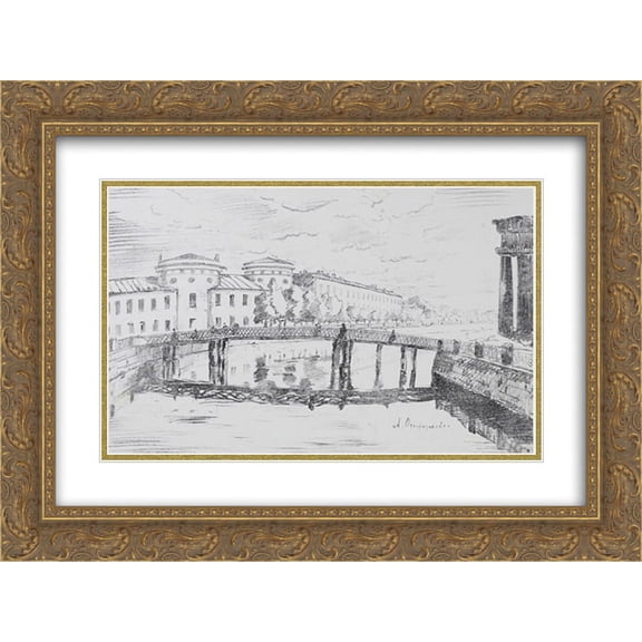Anna Ostroumova 2x Matted 24x20 Gold Ornate Framed Art Print 'Lithuanian castle'