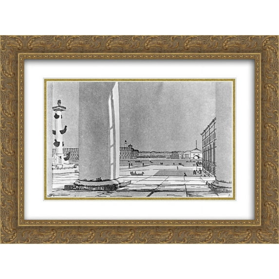 Anna Ostroumova 2x Matted 24x20 Gold Ornate Framed Art Print 'Neva through the columns of the Exchange'
