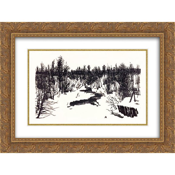 Anna Ostroumova Lebedeva 2x Matted 24x18 Gold Ornate Framed Art Print 'Spring. Snow.'