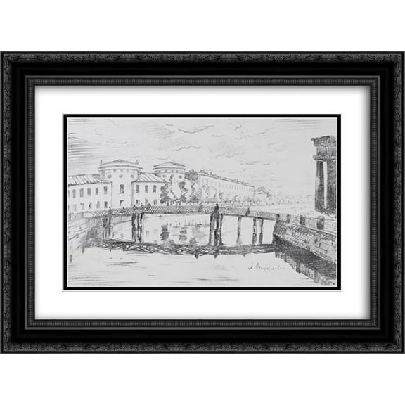 Anna Ostroumova Lebedeva 2x Matted 24x20 Black Ornate Framed Art Print 'Lithuanian castle'