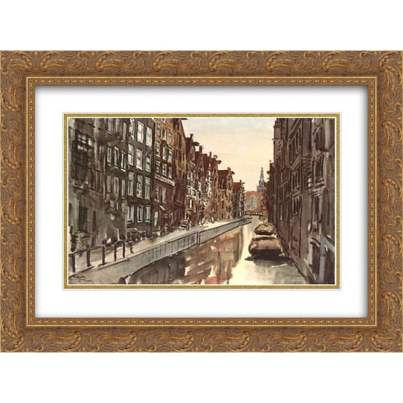 Anna Ostroumova Lebedeva 2x Matted 24x20 Gold Ornate Framed Art Print 'Amsterdam'