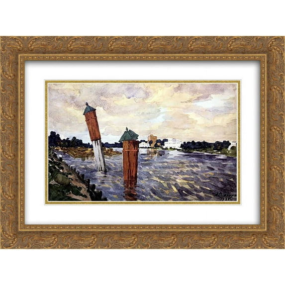 Anna Ostroumova Lebedeva 2x Matted 24x20 Gold Ornate Framed Art Print 'Petrograd. Red columns.'