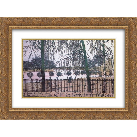 Anna Ostroumova Lebedeva 2x Matted 24x20 Gold Ornate Framed Art Print 'Spring motif. View from Stone Island to Krestovsky and Yelagin Islands'
