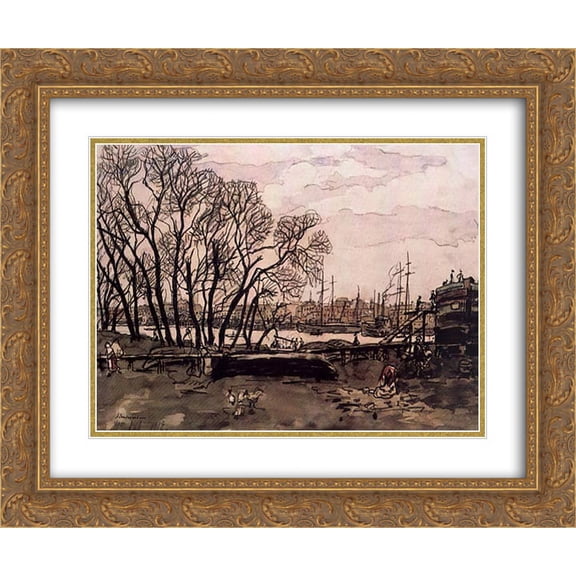 Anna Ostroumova Lebedeva 2x Matted 24x20 Gold Ornate Framed Art Print 'View from the Petrovsky Park'
