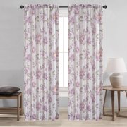 Anna Sheer Metallic Floral Rod Pocket Window Panel, Purple, 54x84 Inches