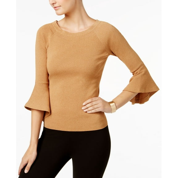 Anna Sui Loves INC International Concepts Petite Bell Sleeve Sweater Heather Ginger PXL