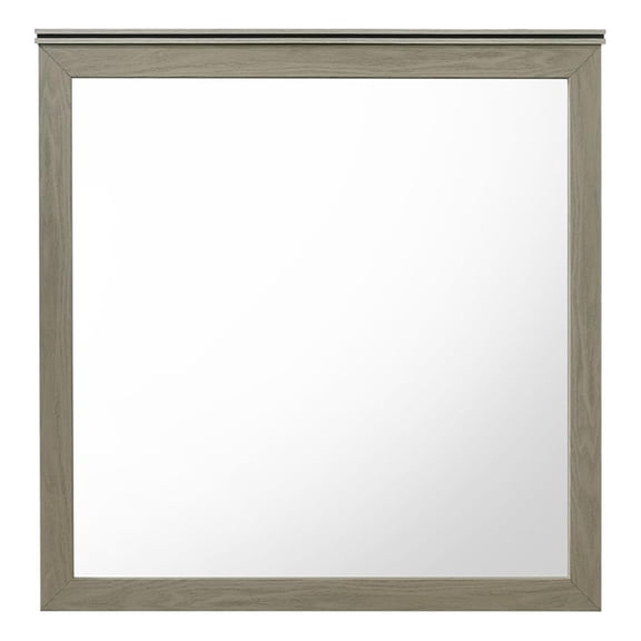 Anna Vanity Dresser Mirror- Weathered Gray Wood Frame- 40 Inch Square