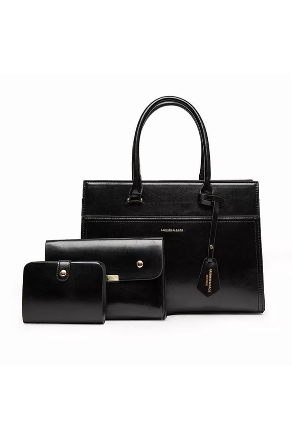 Anna Womens Handle Bag, 3-Piece Set with Tote, Shoulder Bag & Clutch  Black