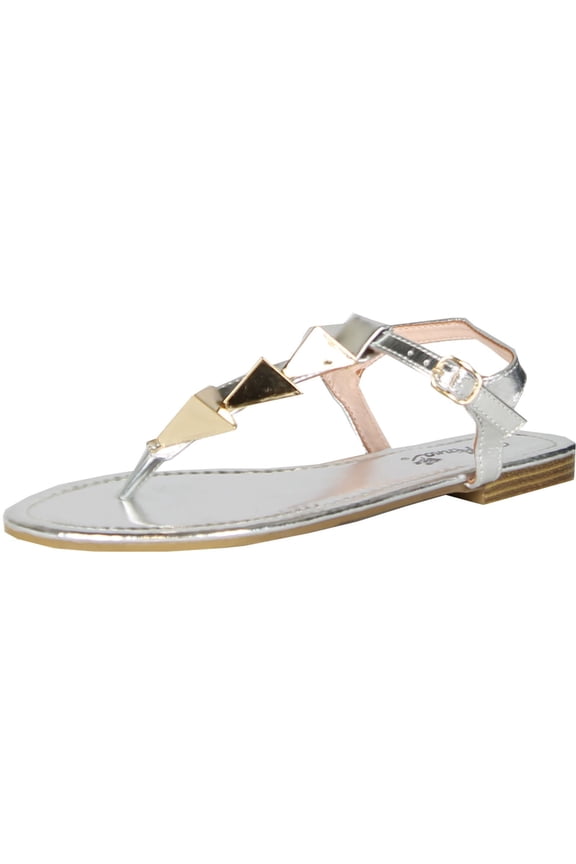 Womens Avery Triangle Accent T-Strap Ankle Strap Flat Thong Sandal