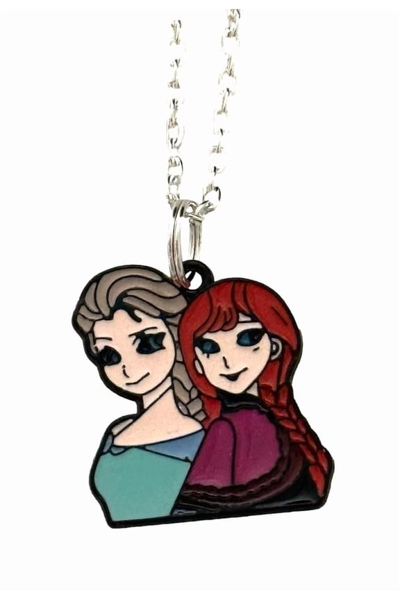 Anna and Elsa Cartoon Necklace Friends Sisters Princesses Charm Pendant