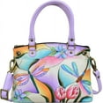 thumbnail image 1 of Anna by Anuschka Hand Painted Women’s Genuine Leather Small Satchel - Dragonfly Glass Painting, 1 of 5
