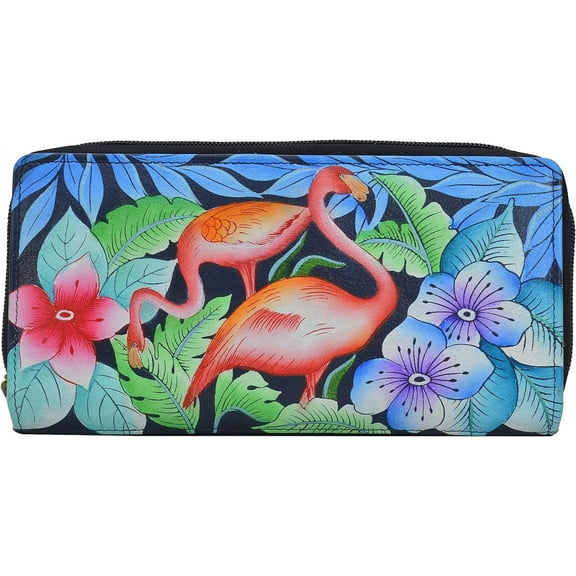 Anna by Anuschka Women's Hand-Painted Genuine Leather Organizer Clutch - Flamingo Fever