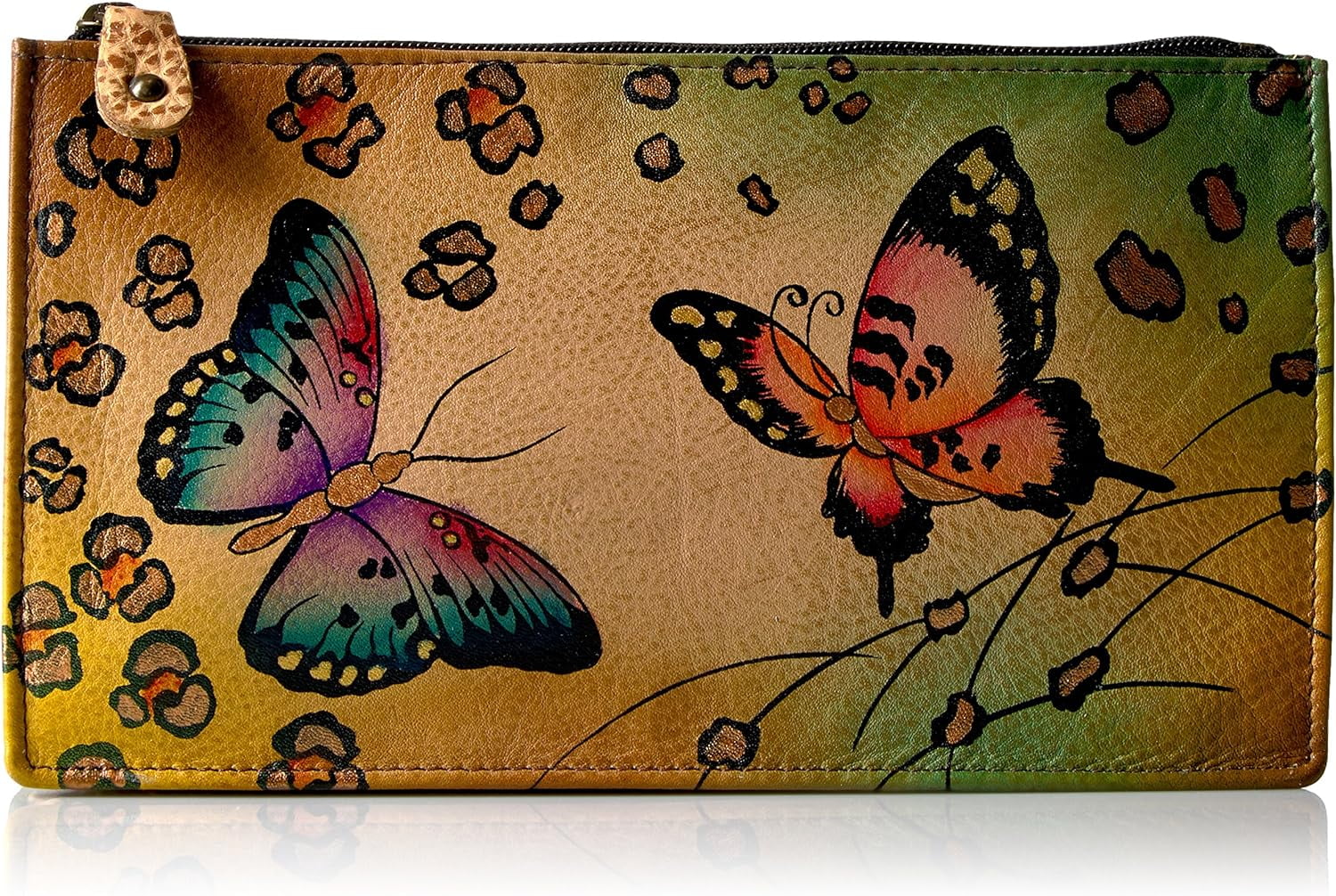 Anna by Anuschka Women s Hand Painted Genuine Leather Organizer Wallet Animal Butterfly Walmart Business Supplies