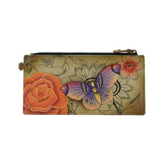 Anna by Anuschka Women's Hand Painted Genuine Leather Organizer Wallet - Floral Paradise Tan