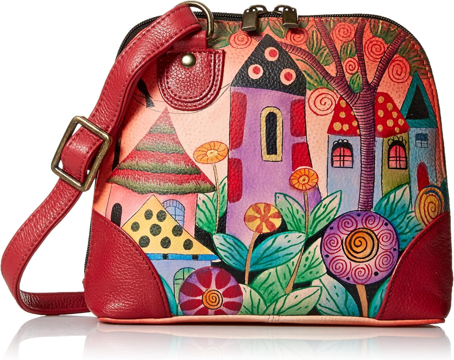 Anna by Anuschka Women's Hand Painted Genuine Leather Small Multi Compartment Zip-Around Organizer - Village of Dreams Anna by Anuschka Women's Hand Painted Genuine Leather Small Multi Compartment Zip-Around Organizer - Village of Dreams