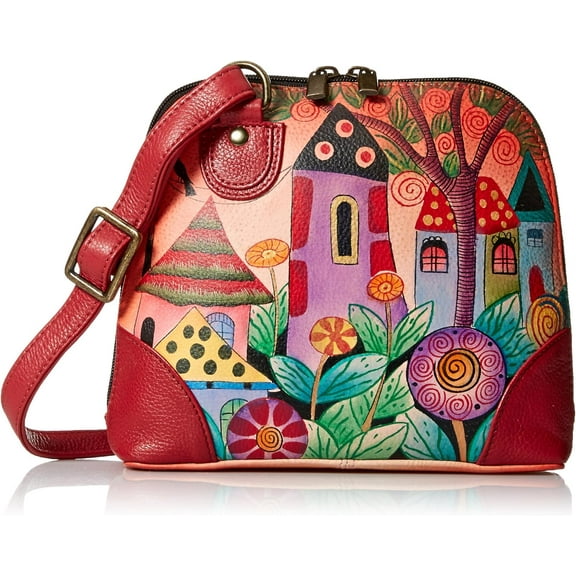 Anna by Anuschka Women's Hand Painted Genuine Leather Small Multi Compartment Zip-Around Organizer - Village of Dreams