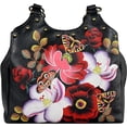 thumbnail image 1 of Anna by Anuschka Women's Hand Painted Genuine Leather Triple Compartment Medium Satchel -Dreamy Blossoms Black, 1 of 1