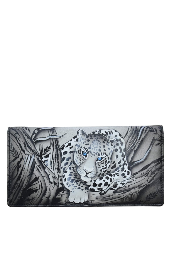 Women's Hand-Painted Genuine Leather Two Fold Clutch Wallet - African Leopard Y101
