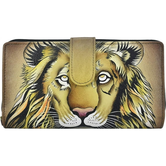 Anna by Anuschka Women's Hand Painted Genuine Leather Two Fold Wallet - Lion Pride Tan