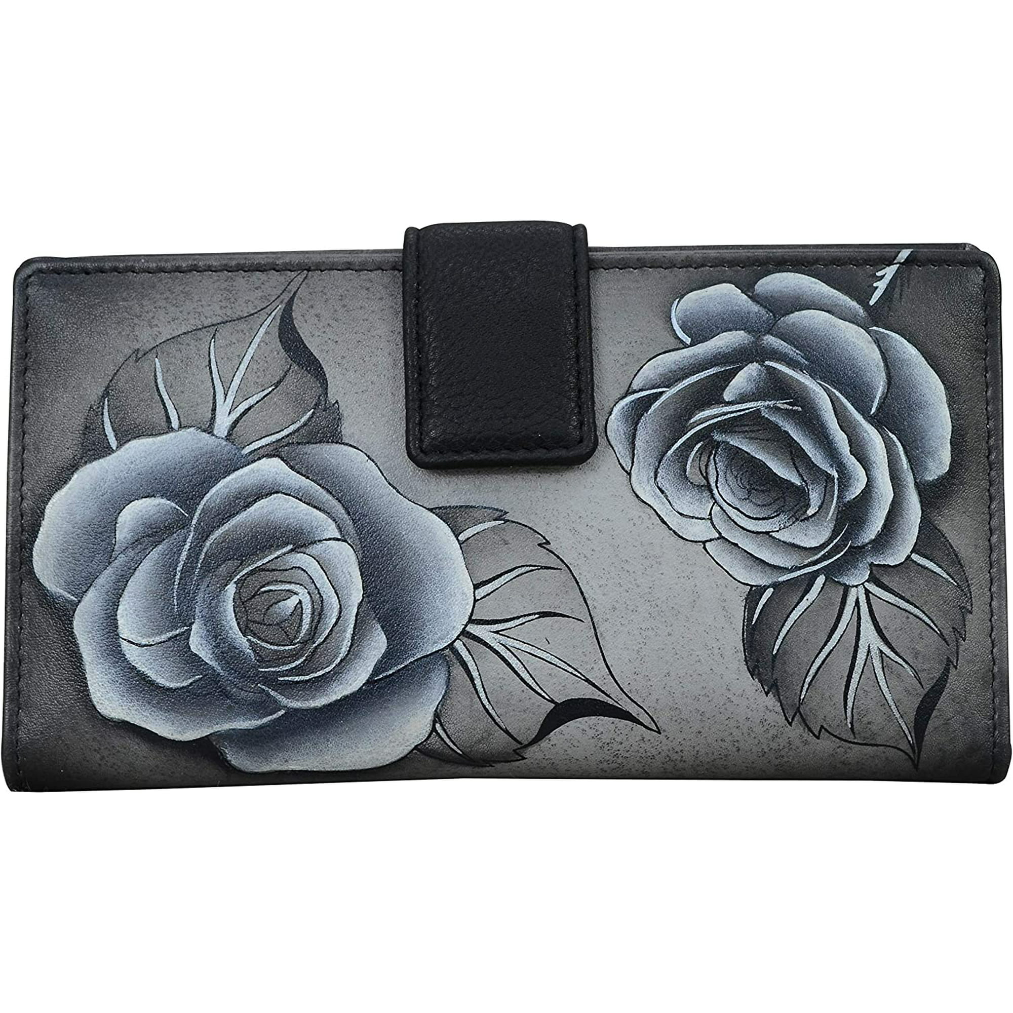Anna by Anuschka Women's Hand-Painted Genuine Leather Two Fold Wallet -  Snap button, 10 credit card holders, 4 multipurpose pockets, 2 ID windows 