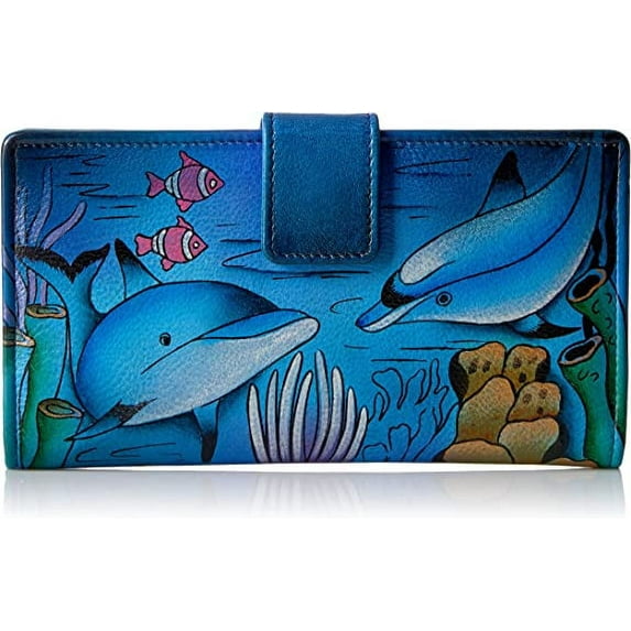 Anna by Anuschka Women’s Hand-Painted Genuine Leather Two Fold Wallet - Snap button, 10 credit card holders, 4 multipurpose pockets, 2 ID windows