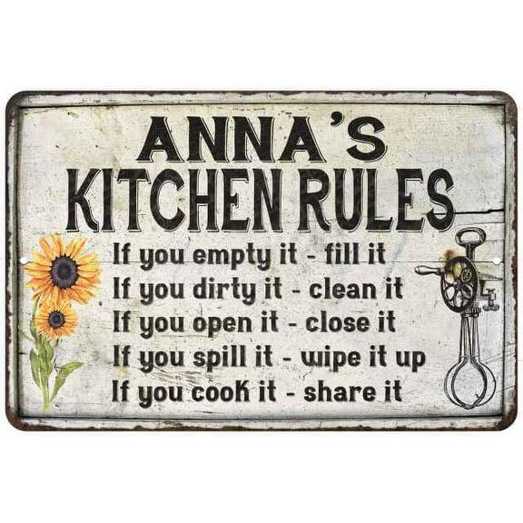 Anna's Kitchen Rules Chic Sign Vintage Décor 8 x 12 Matte Finish Metal 108120032036