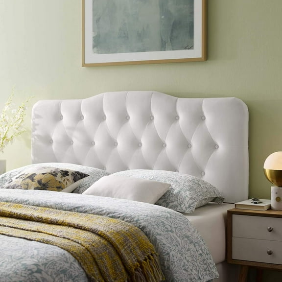 Annabel Diamond Tufted Performance Velvet Queen Headboard in White