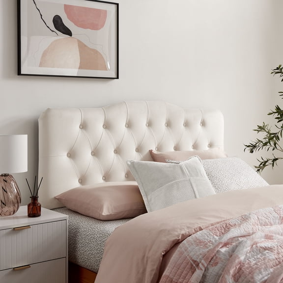 Annabel Stain-Resistant Performance Velvet Queen Headboard in Alabaster