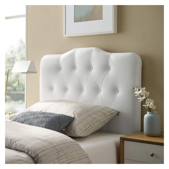 Annabel Tufted Button Faux Leather Upholstered Twin Headboard in White