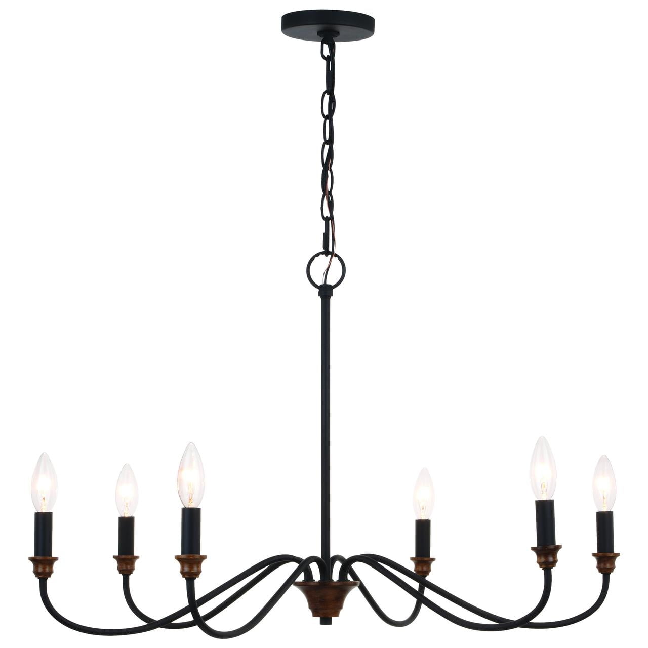 Annabelle 30" Matte Black & Brushed Walnut 6-Light Chandelier