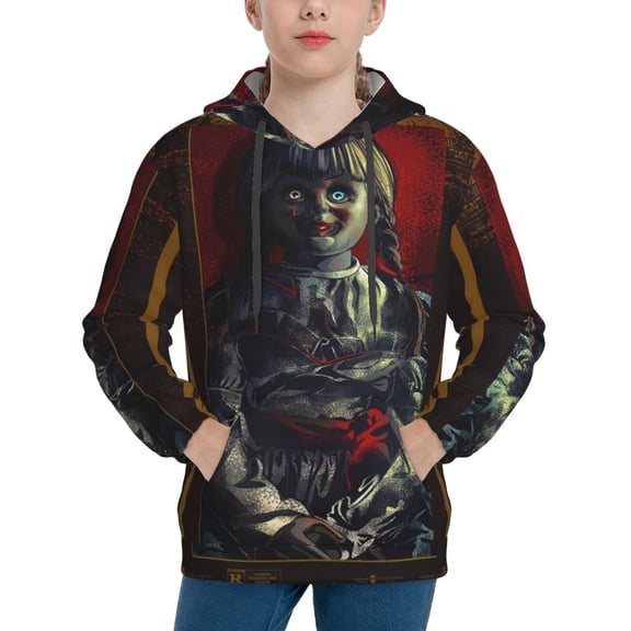 Annabelle Hoodie Lightweight Pullover Halloween Graphic Hooded Sweatshirt for Teens with Pocket Small