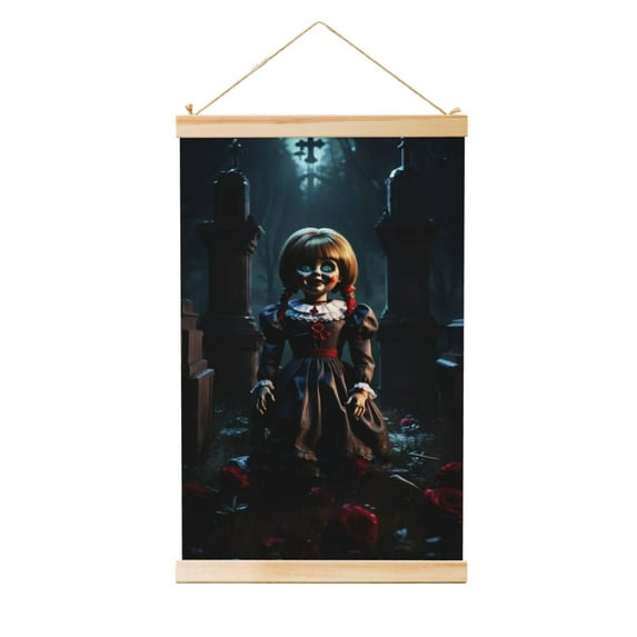 Annabelle Poster Canvas Wooden Shaft Hanging Poster Home Decor, Aesthetic Wood Frames Scroll Painting Wall Art for Living Room Bedroom Office 12"X18"