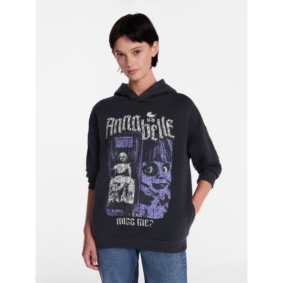Anabelle Women's Studded Graphic Hoodie with Long Sleeves, Sizes XXS-XXL