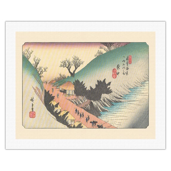Annaka-shuku Station - from Sixty-nine Stations of Kiso Road - Vintage Japanese Ukiyo-e Woodblock Print by Hiroshige, Eisen c.1800s - Fine Art Rolled Canvas Print 20in x 26in