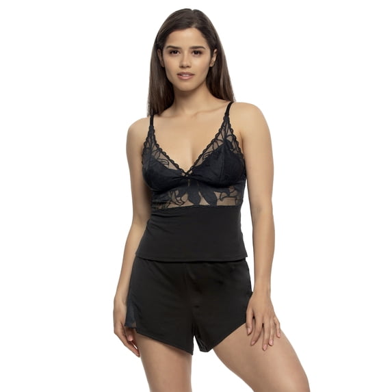 Annalisa Shorts & Cami Pajama Set (Black, Small)