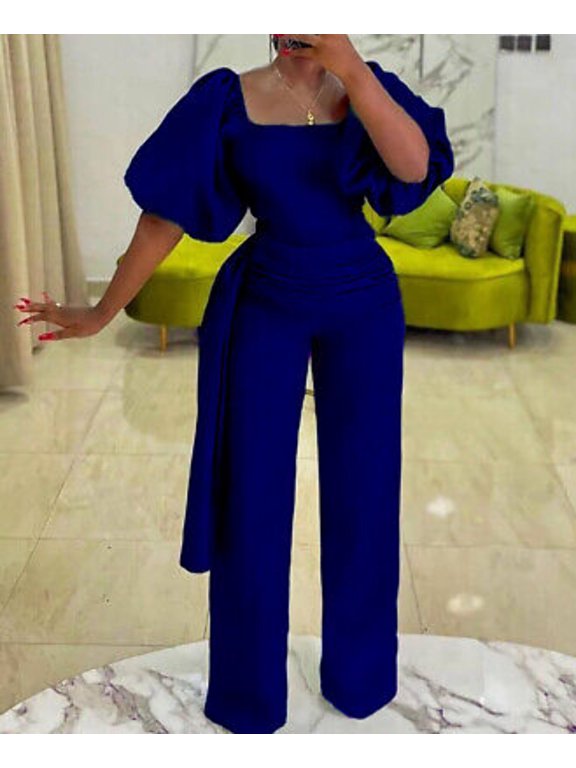 Annalise Puff Sleeve Flared Jumpsuit Purple| Blue