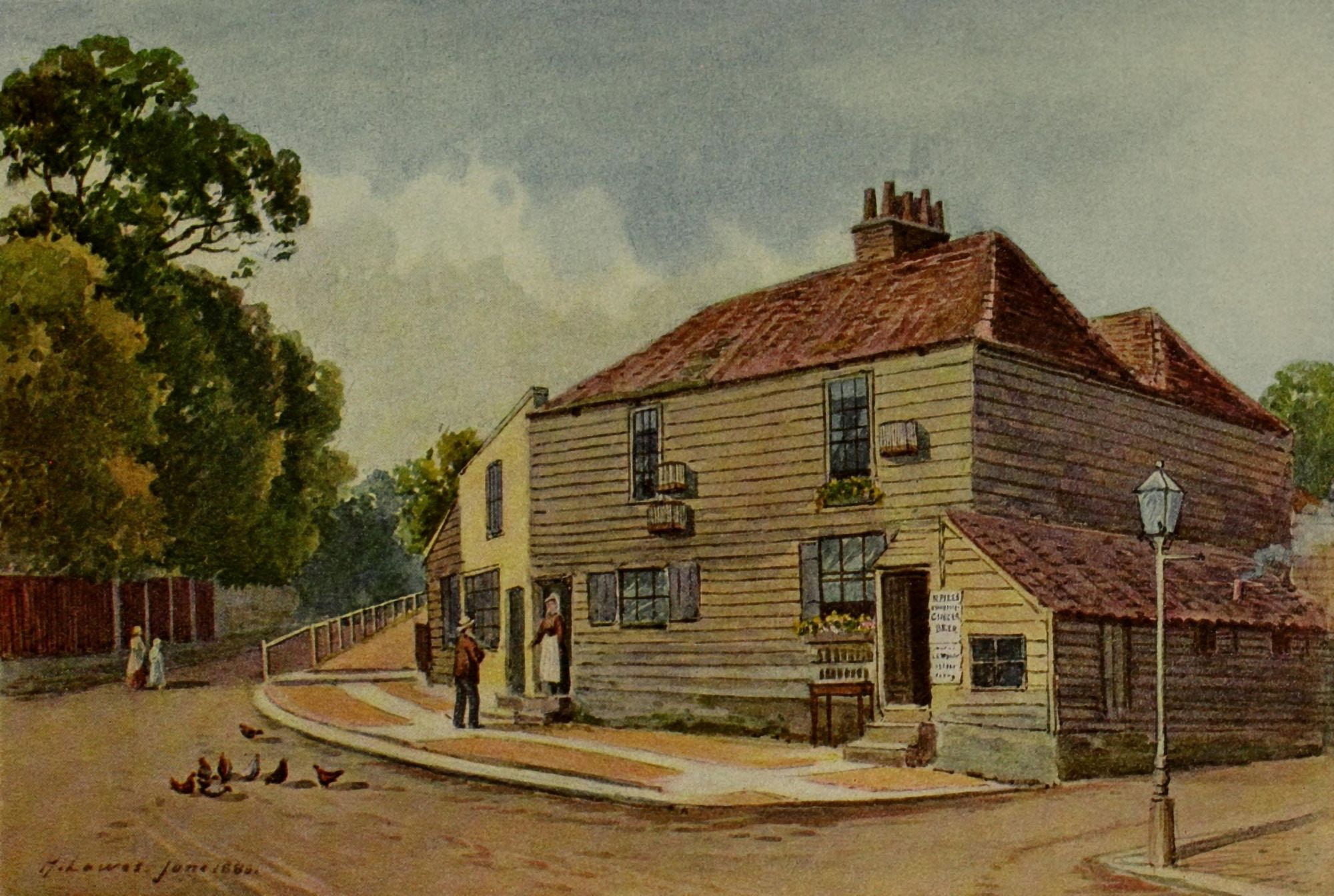Annals of Hampstead 1912 Old cottage opp Bull & Bush Canvas Art - Harold Lawes (18 x 24)