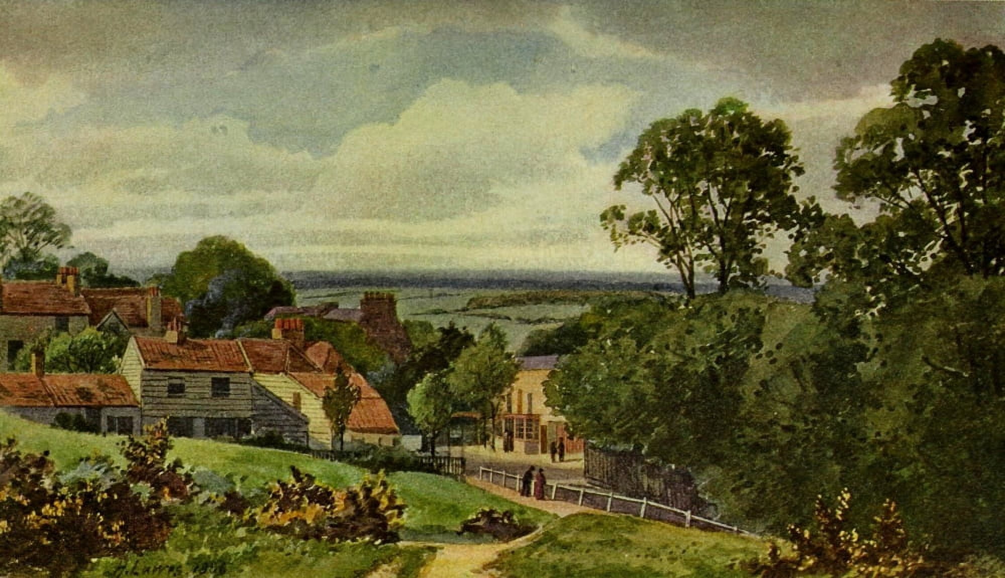 Annals of Hampstead 1912 Old cottages North End Canvas Art - Harold Lawes (24 x 36)