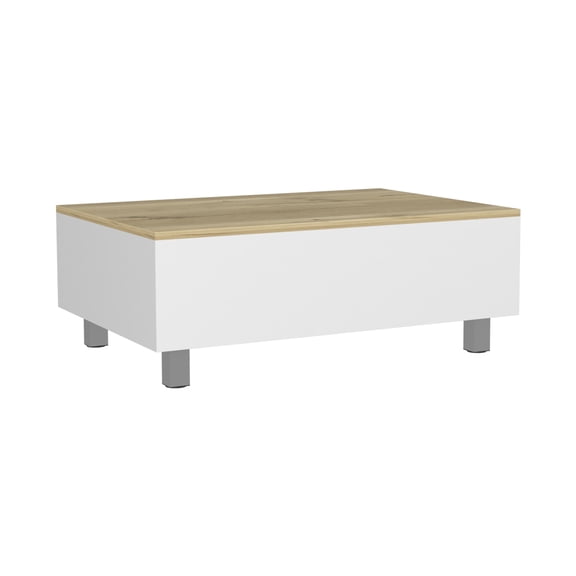 Annapolis Lift Top Coffee Table with Hidden Storage - White & Light Oak Finish | 31.5" Modern Particle Board Furniture for Living Room, Workspace, Dining | Clutter-Free Organizer with Wheels | Colomb