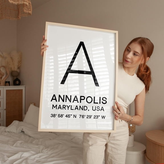 Annapolis Maryland Coordinates Minimal Map Geography Style Wall Art Decor Unframed Paper Print