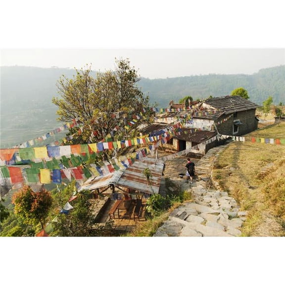 Annapurnas Route in Nepal Through Gandruk Village A Tibetan House Decorated with Their Traditional 5 Colors Tibetan Fla Poster Print - 38 x 24 in. - Large