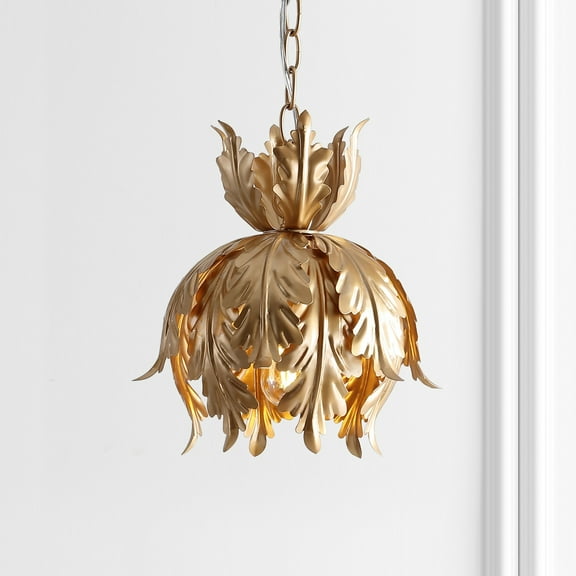 JONATHAN Y Anne 12" Adjustable Metal LED Pendant, Gold