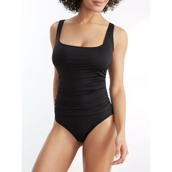 Anne Cole BLACK Live in Color Square Neck One-Piece Swimsuit, US 16