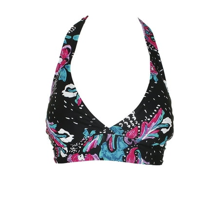 Anne Cole Black Multi Thats A Wrap Marilyn Halter Bikini Top XS