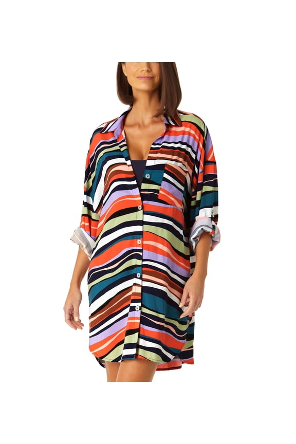 Boyfriend Button-Down Cover-Up Shirt Multicolor XS/SM (US Women's 4-6)