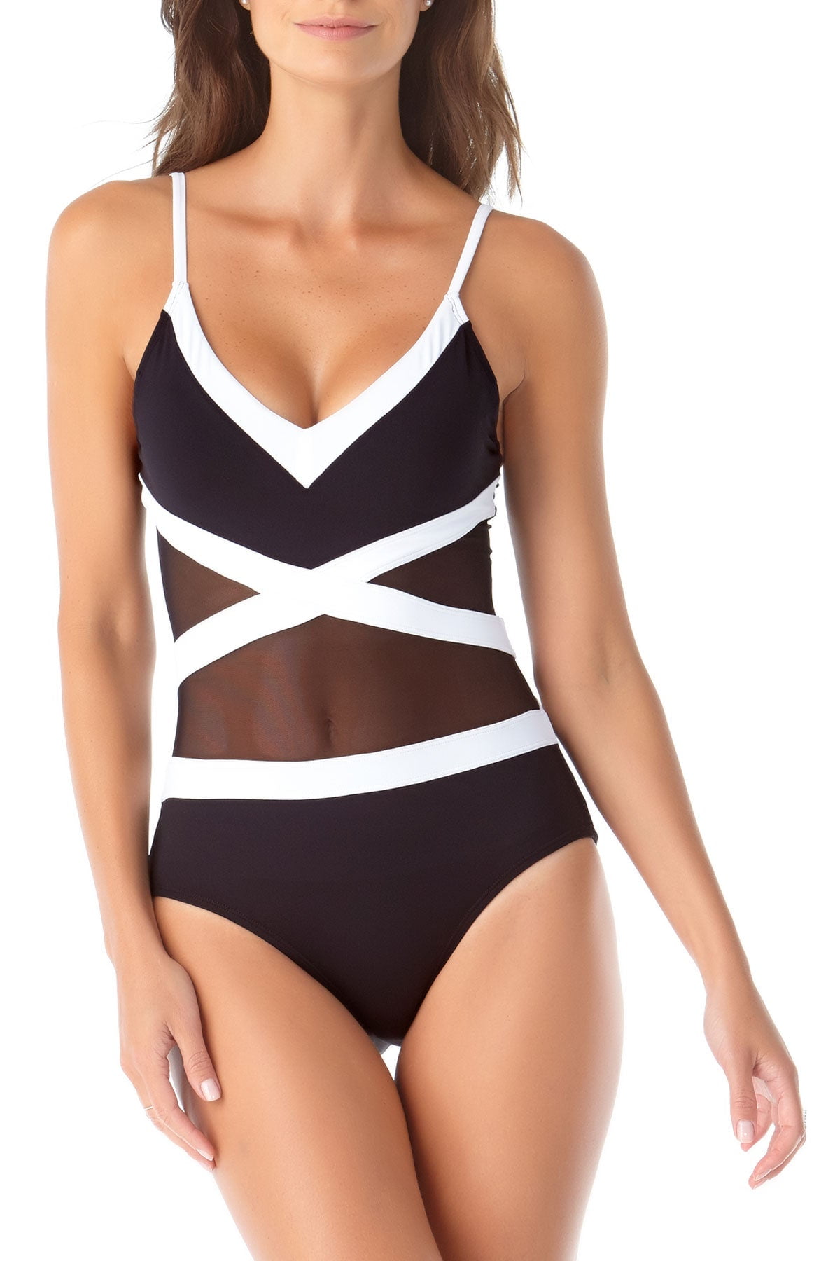 Anne cole color block mesh best sale swimsuit