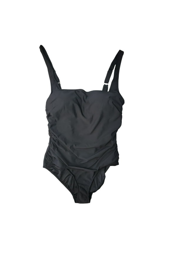 Ladies Adjustable Strap Square Neck One Piece Swimsuit (Black, XL)